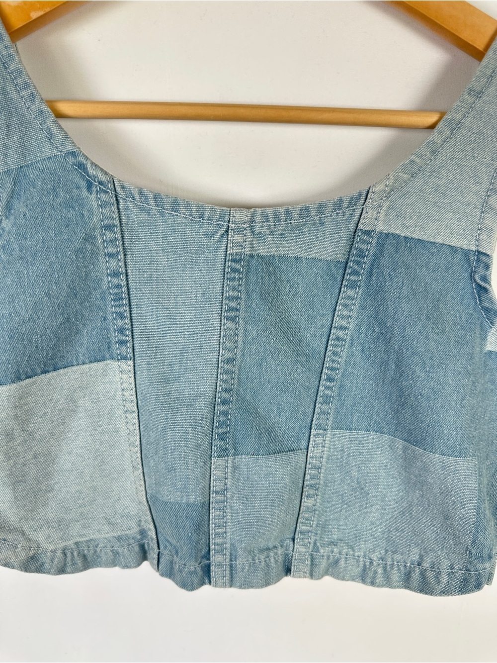 Nuon Patchwork Denim Crop Top Light Wash Cotton Size M Y2K Festival Corset Style - Picture 3 of 8
